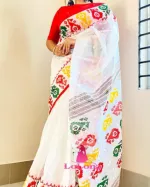Women's Half Silk Screen Print Saree with Modern Design