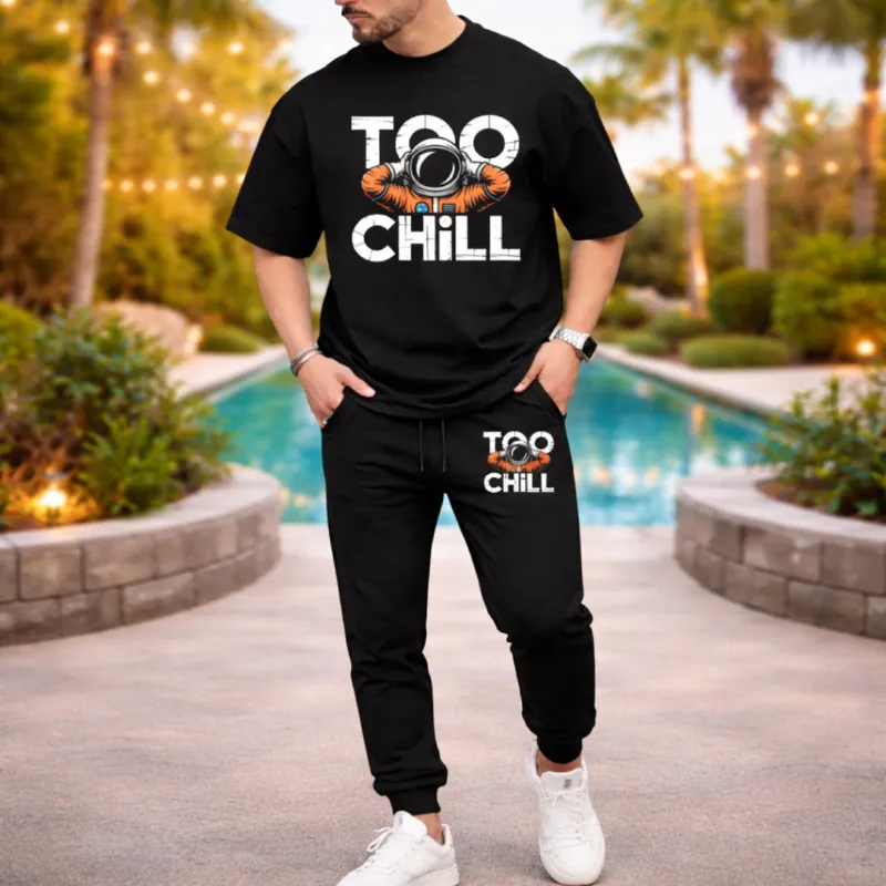 Men's Pure Cotton Drop Shoulder Tee and Suit Fabric Trouser Set