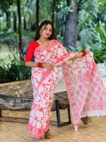 Boishakh Screen Print Saree with Tassel and Blouse Piece