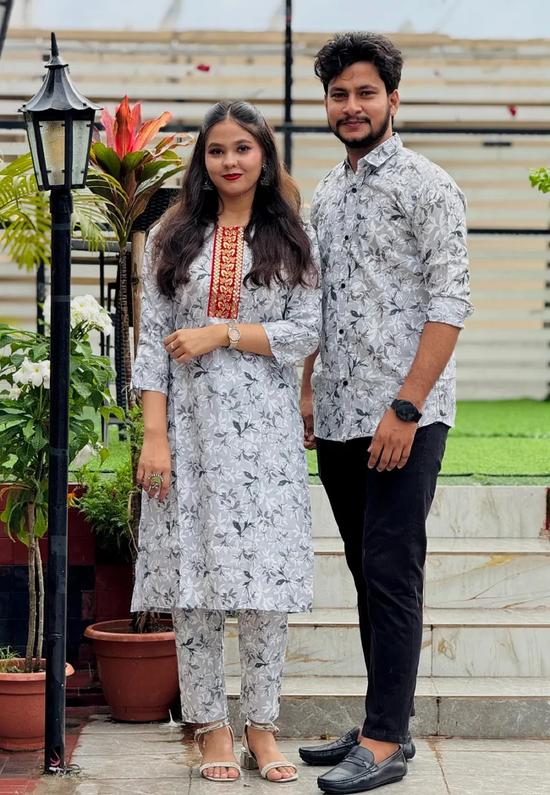 Couple Dress Set, Readymade Salwar Kameez and Matching Shirt