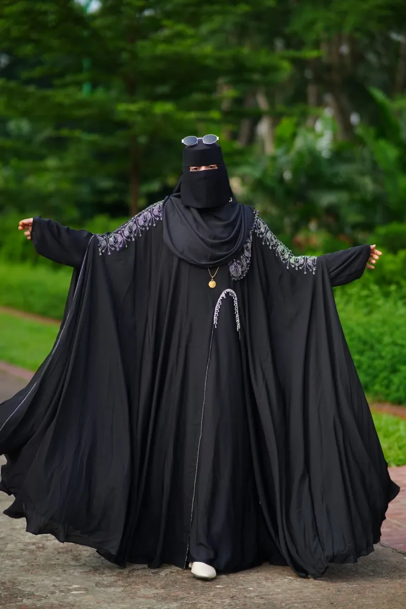 Abaya, Inner and Hijab Set with Lace Work, Free Body Size