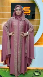 Arabia Full Stone Work Borka with Hijab, Cherry Fabric