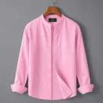 Men's Solid Oxford Long Sleeve Shirt with Band Collar