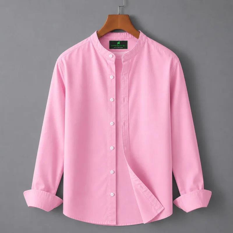 Men's Solid Oxford Long Sleeve Shirt with Band Collar