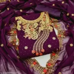 Georgette Embroidery Four Piece with Inner, Free Size, 40 Inch