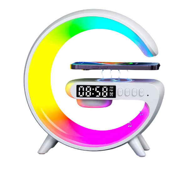 Smart Table Lamp with Wireless Charger, App Control,Sunrise WakeUp Light, RGB Lamp, Clock, Alarm, Mini Bluetooth Speaker, Dimmable Night Light Lamp Alarm Clock G63