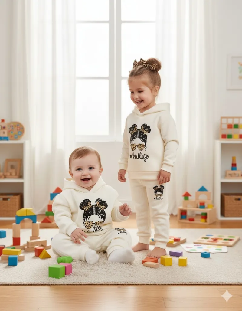 Unisex Kids Hoodie and Pant Set, One Side Brush, 6 Colour Choices