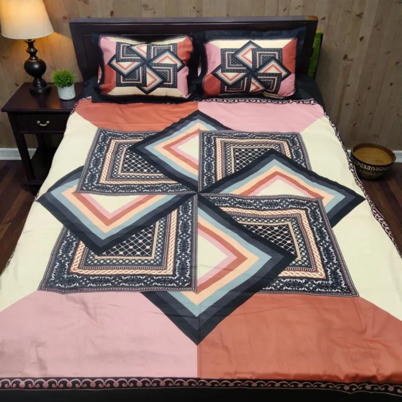 Panel Cotton Bedsheet 8 x 7 Feet with Stitched Pillow Covers