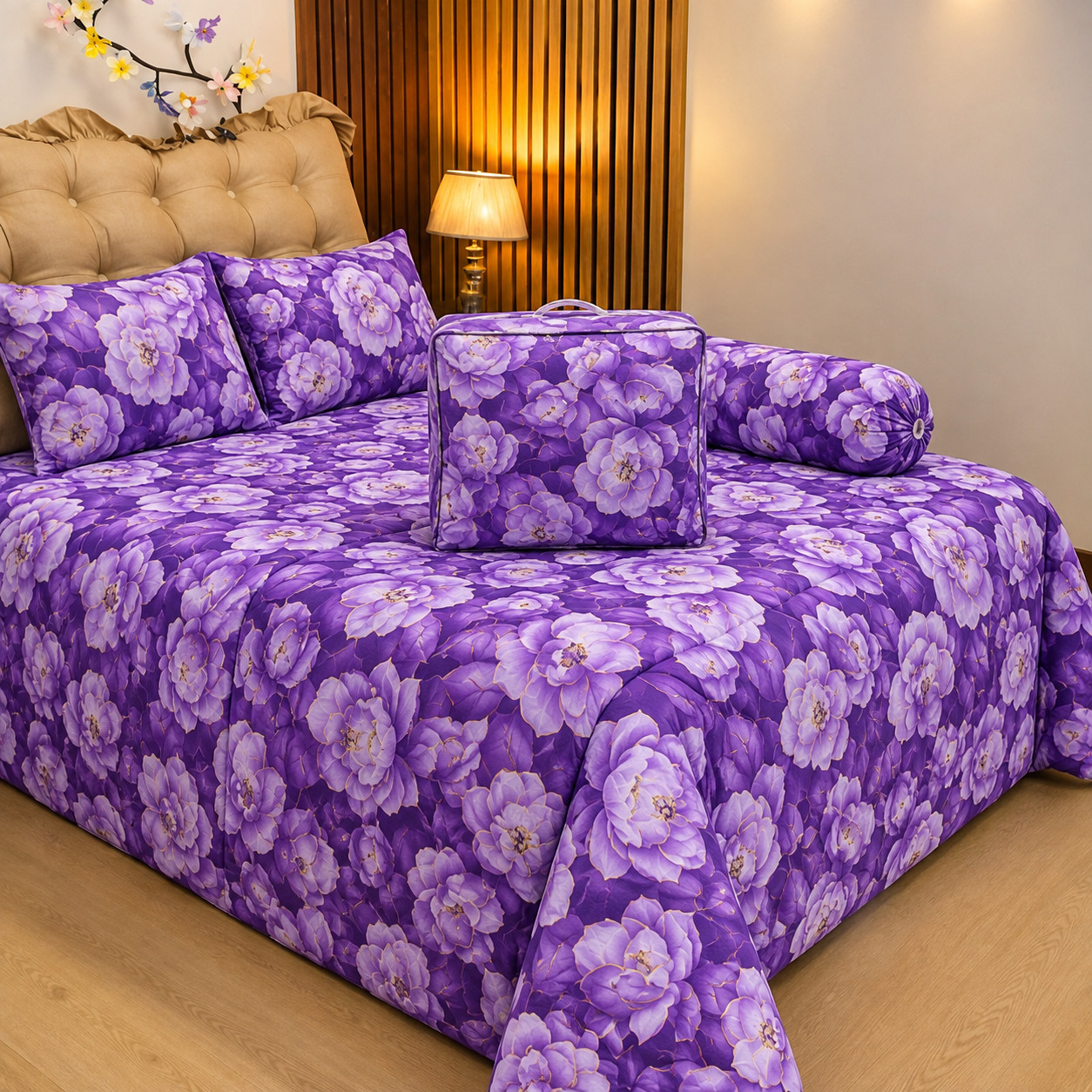 Twill Cotton Comforter 7 x 7.5 Feet with Bed Sheet and Pillow Covers