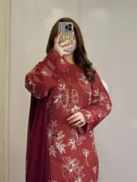 Women's Cotton Skin Print Three Piece with Lace, Sizes L to XXL
