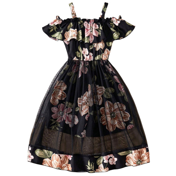 Flower Gown Elegant Floral Fit Dress for Girls with Belt