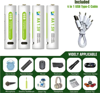 USB Rechargeable Battery For Toys & Home Appliance (2 Pcs)