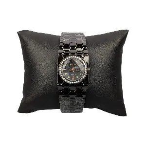Stylish Black Ladies Quartz Watch with Crystal Bezel – Premium Bracelet Design
