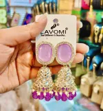 Premium Lavender & Purple Stone Kundan Jhumka Earrings