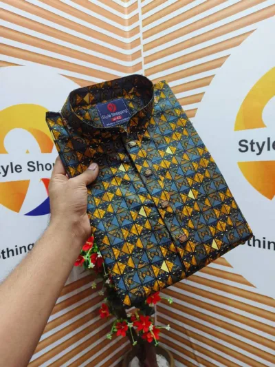 Men's Snap Button Cotton Panjabi with Digital Print, M to XL