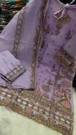 4-Piece Sequin Embroidery Set with Sada Bahar Tissue Orna