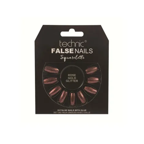 Technic Squareletto 24 False Nails With Glue - Rose Gold Glitter (China)
