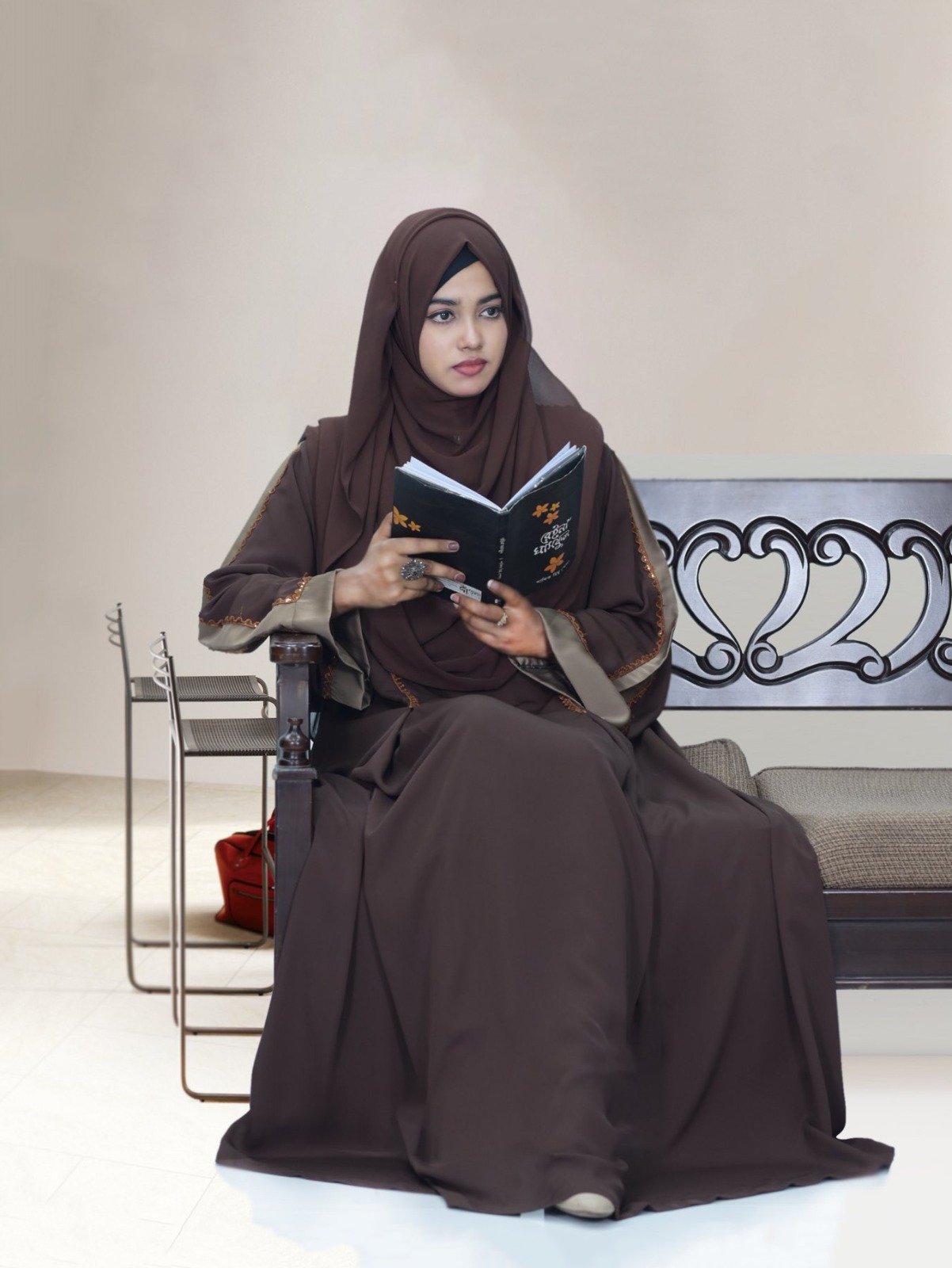 Lace Work Cherry Borka with Hijab, Body Size 48