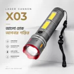 Premium Laser Cannon X03 Metal Tactical Flashlight -Long Lasting LED Torch with Built-in Power Bank