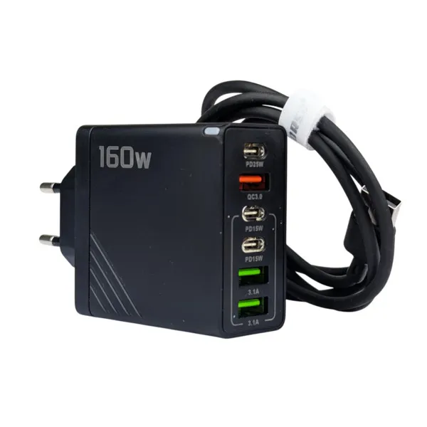 160W Super Fast Multi-Port GaN Charger with 6-in-1 Power Delivery & Type-C Cable