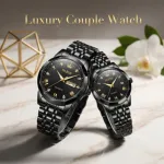 Butter  Fly Lock Olievs  Stainless Steel fashionable  Couple watches +1pcs chain cutter+ 2 pcs battery Full Black