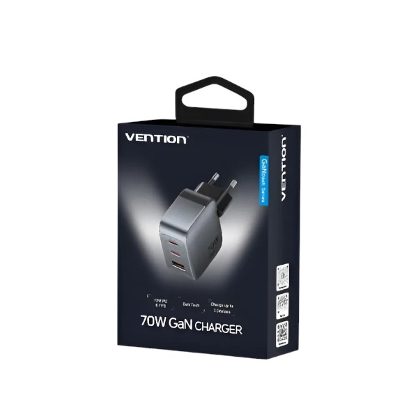 Vention 3-Port GaN USB-C & USB-A Charger 70W, EU Plug