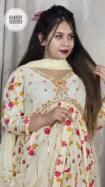 Aliya Cut Linen Three Piece with Karchupi Work, 5 Colours