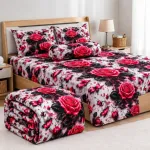 5 Piece 3D Print Comforter Set with Velvet Bed Sheet, 3 Colours