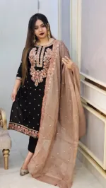 Women's Cotton Three Piece with Embroidery and Sequins, S to XXL