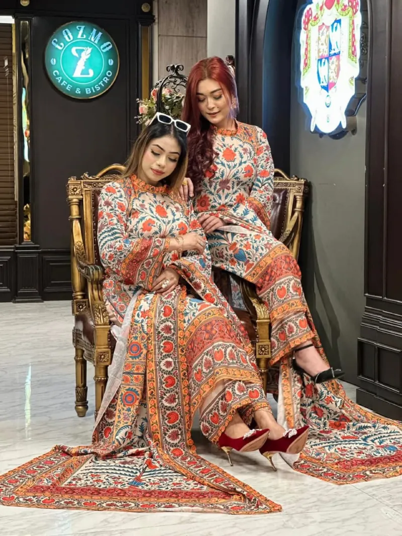 Dubai Silk Digital Print Three Piece with Butter Silk Salwar