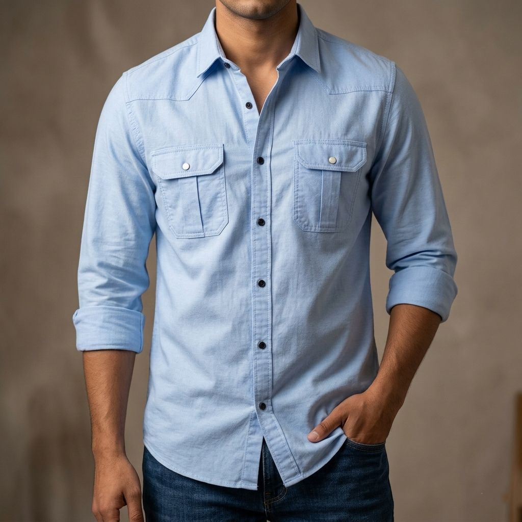 Double Pocket  shirt for men(sky)