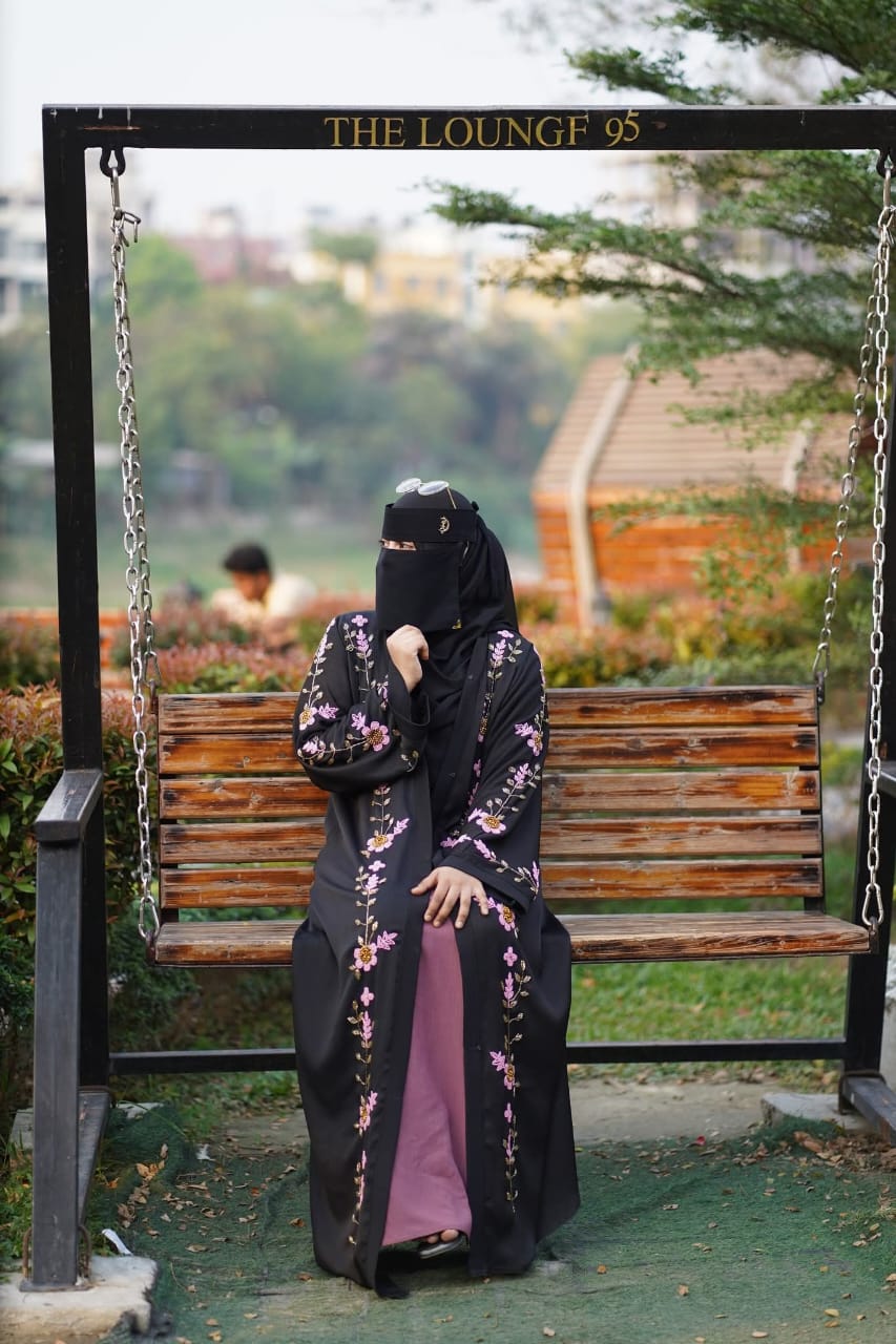 Muslima Embroidered Borka Set with Koti, Inner and Hijab