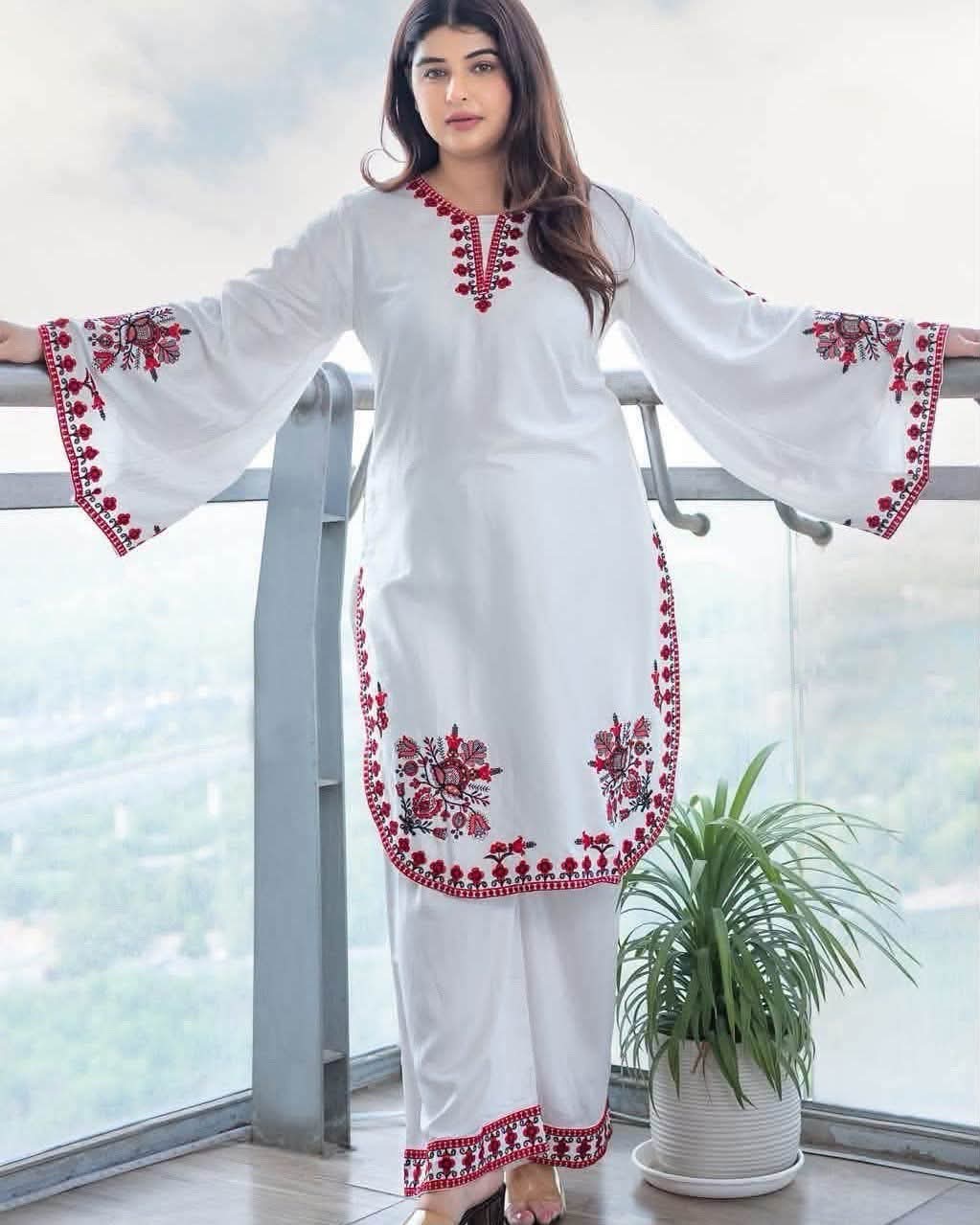 Women's Puja Linen Three Piece with Embroidery and Digital Print Orna