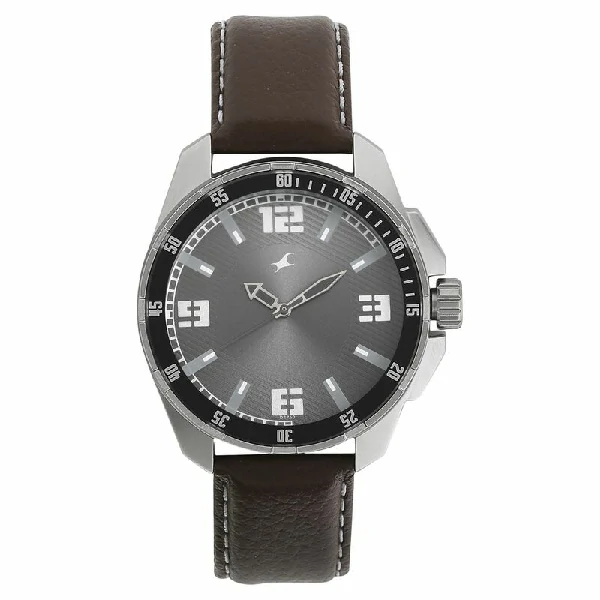 Fastrack NR3084SL02 Quartz Analog Grey Dial Leather Strap Watch