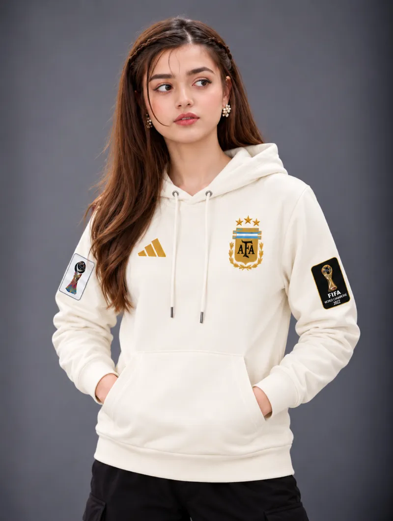 Women's World Cup Print Semi Baggy Hoodie, Pure Cotton, 4 Colours