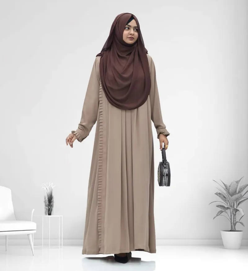 Pleated Kuchi Gown Borka in Cherry Fabric, Borka Only