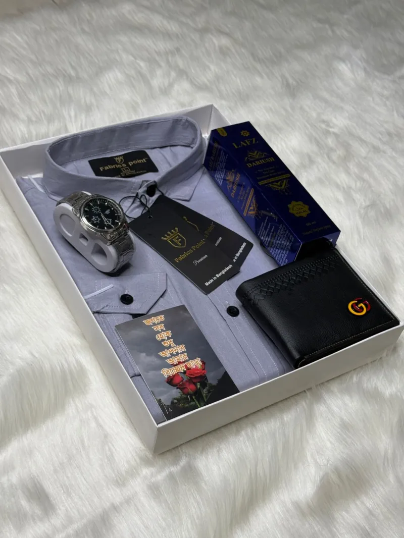 Men's Cotton Shirt, Watch and Perfume Gift Box Set, Sizes M to XL