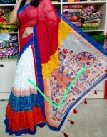 Screen Printed Half Silk Saree for Women, Saree Only