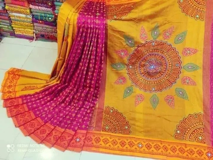 Dhupian Silk Saree, Embroidery and Block Print, 6 Colours