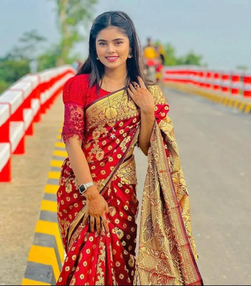 Silk Katan Saree with Golden Thread and Zari Work, 12 Haath