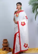 Women's Half Silk Hand Print Saree, 6 Colour Choices