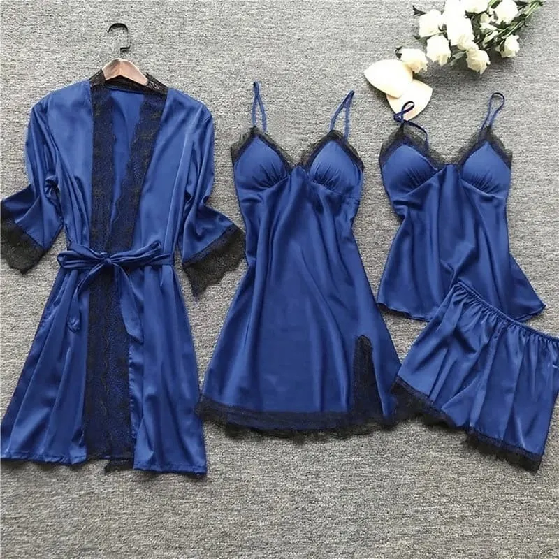 Women's Satin Nightwear Set, Nightie, Top and Short Pant