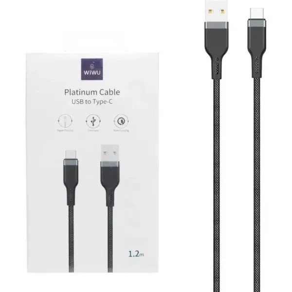 WiWu PT02 Platinum Cable USB To Type C 1.2M – Black Color