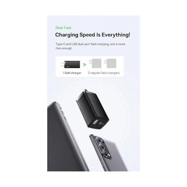 Baseus CCGL010001 GaN2 lite SUPER VOOC USB & USB-C 65W CN Black Charger