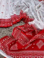Half Silk Jamdani Print Saree for Puja, 6 Colours