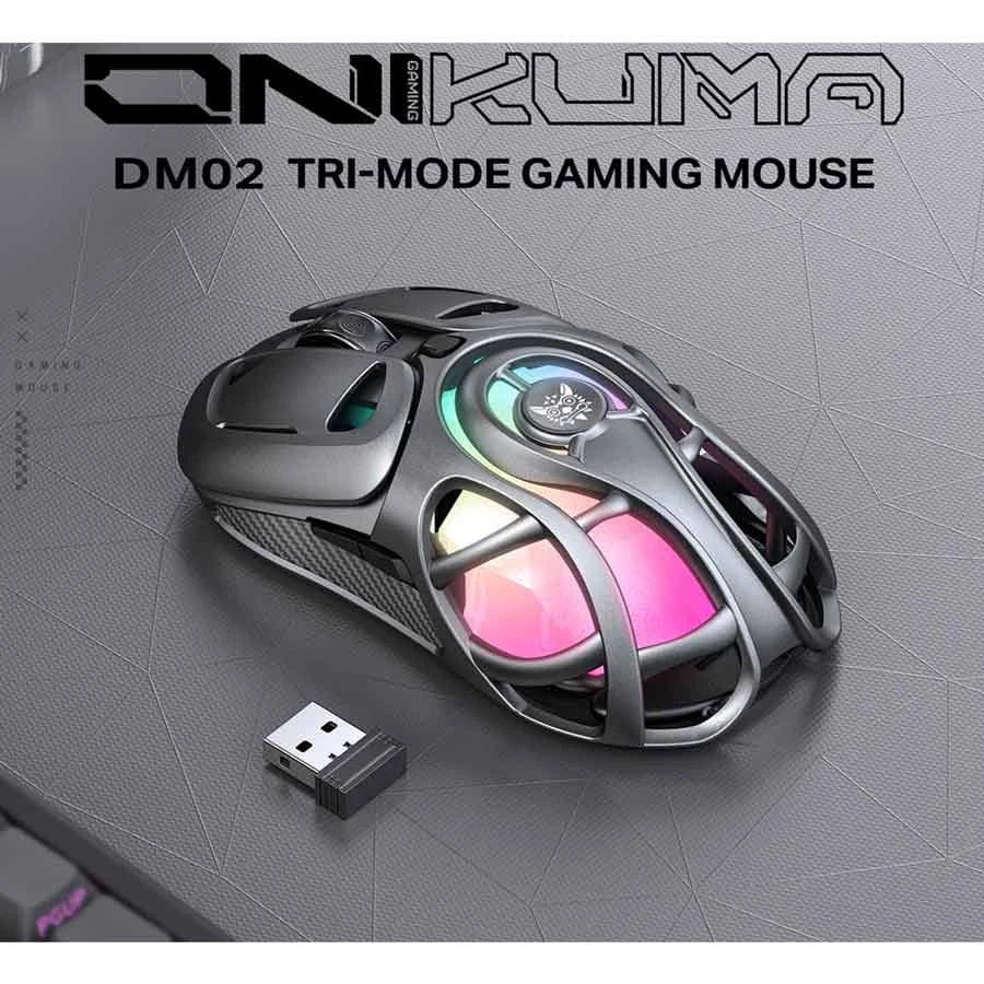 Onikuma DM02 Honeycomb RGB Tri-Mode Wireless Gaming Mouse Gray