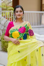 Embroidered Half Silk Saree for Women, 12 Haath Length