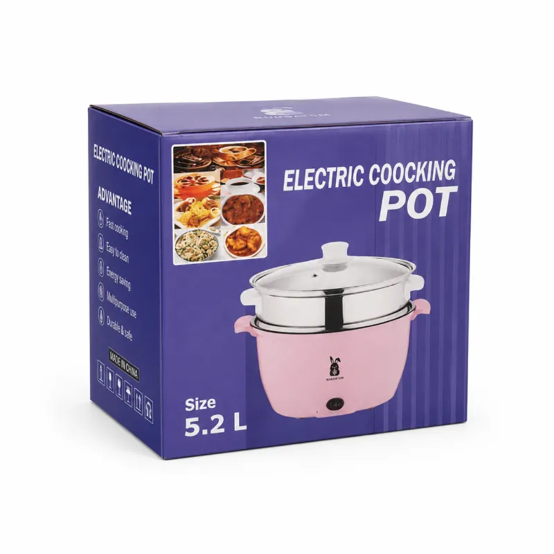 RUNBAISN 5.2L Electric Multi-Cooker & Hot Pot – Non-Stick Portable Electric Cooker with Steamer Tray, 2 Heating Modes for Rice, Noodles, Soup & Daily Cooking