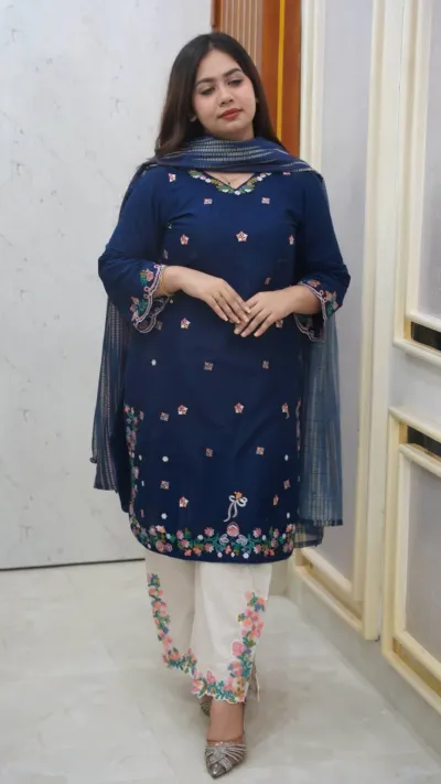 Cotton Embroidery Garara Dress with Digital Print Georgette Orna
