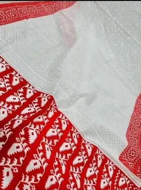 Red Paar White Half Silk Saree, 12.5 Haath, 6 Colours